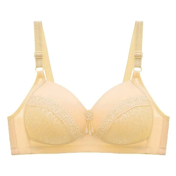 Woman's Solid Color Comfortable Hollow Out Perspective Bra Wireless Beige XXL/44 - Picture 2 of 3